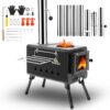 Black Wood Burning Tent Stove, 7 Section Stainless Steel Chimney, Portable Hot Tent Stove for Camping, Hunting, Ice Fishing