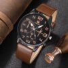 5PCS Set Fashion Mens Sports Bracelet Watches For Men Retro Big Dial Quartz Wrist Classic Male Casual Brown Leather Watch