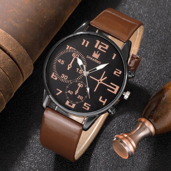 5PCS Set Fashion Mens Sports Bracelet Watches For Men Retro Big Dial Quartz Wrist Classic Male Casual Brown Leather Watch
