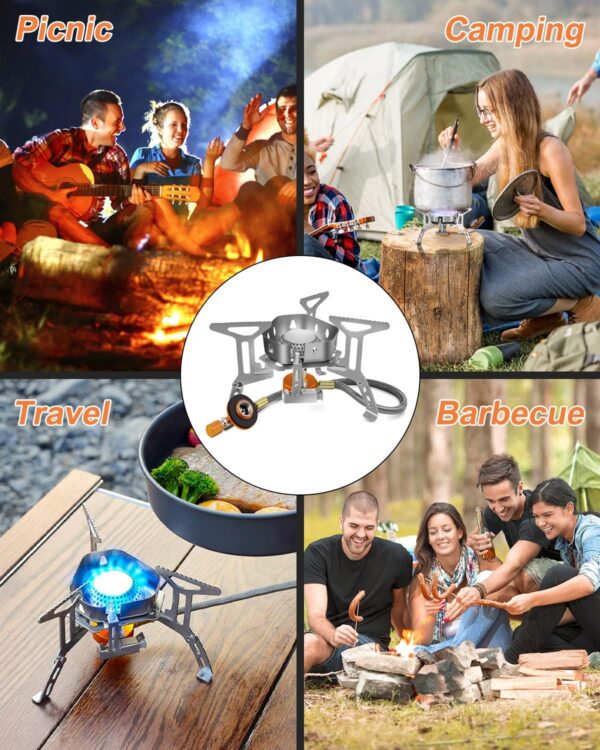 AUTOPkio Camping Gas Stove 3500W, Portable Gas Stove Windproof Backpacking Outdoor Stove with Piezo Ignition Adapters Converter for Outdoor Hiking, Picnic, Trekking, BBQ