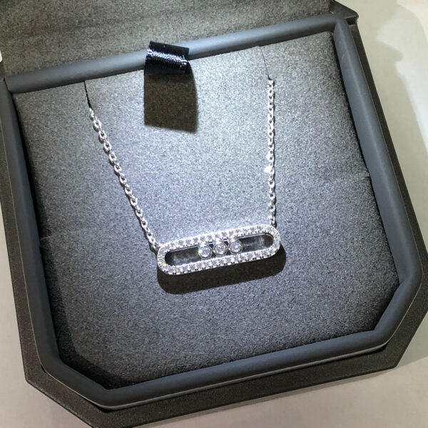4a929c355ceacd71 S Sterling Sier Electroplated 14K Gold Mobile Three Diamond Women's Necklace