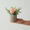 Artificial Flowers Kit with Pot, Combination of Fake Silk Orange Roses and Greenery,Small Plant Potted Decor for Offices,Bookshelf,Bedroom, Living Room,Party,Wedding Decorations…