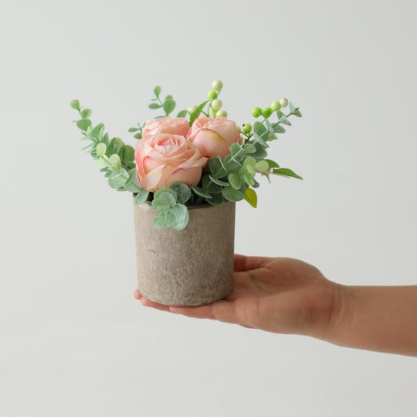 Artificial Flowers Kit with Pot, Combination of Fake Silk Orange Roses and Greenery,Small Plant Potted Decor for Offices,Bookshelf,Bedroom, Living Room,Party,Wedding Decorations…