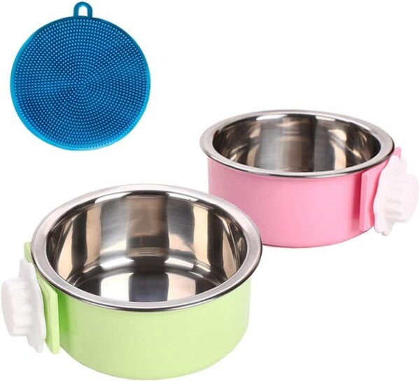 4aa6737140f3a657 Crate Dog Cat Bowls, Removable Stainless Steel Hanging Pet Cage Bowls for Kennel, Water Food Feeder Bowls Cage Coop Cup for Cats, Dogs, Rabbits and Small Animals (Small, Pink)