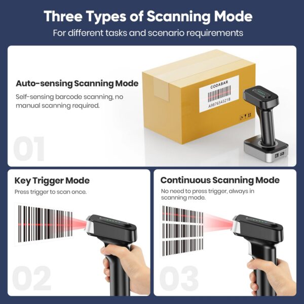 Eyoyo Barcode Scanner 2D Auto-sensing Screen Scanning 1D Bluetooth Bar Code Reader 2500mAh Power for Payment Warehouse Library