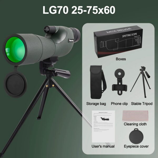 4aafe8c8229f2acf 25-75x60 Telescope Spotting Scope Powerful Zoom Monocular FMC BAK4 Waterproof For Bird Watching Target Shotting With Tripod