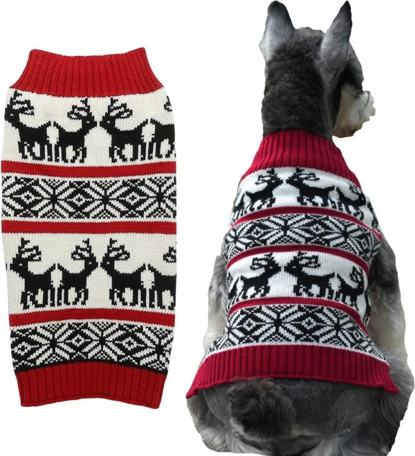 4b10ba41590c30a0 White Embroidery Snowflake Ugly Vintage Knit Reindeer Holiday Festive Christmas Dog Sweater Dress for Puppy,X-Small (XS) Size Back Length 9"