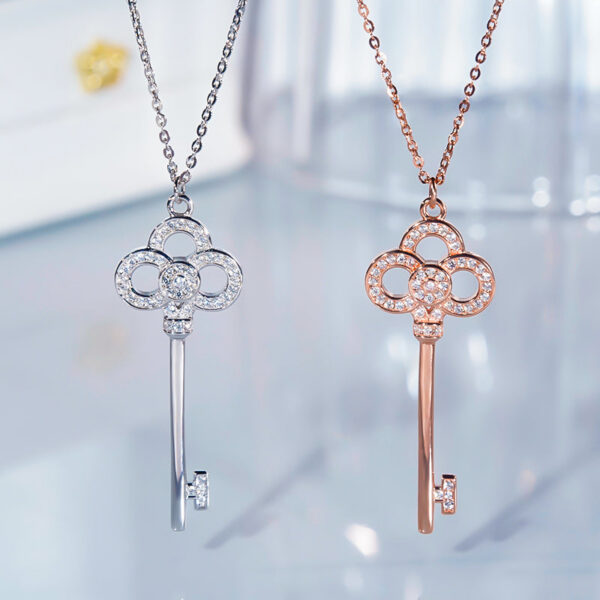4b1e8fd3695648e8 Real Sterling Sier Pendant Gold Plated Fashion Diamond Key Necklace New Wedding Dinner Party Fine Jewelry for Women