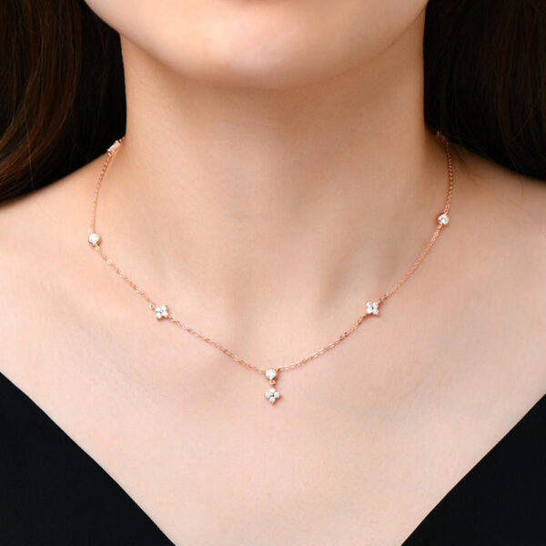 Rose Four Leaf Clover Moissanite Necklace Sier Plated Yellow/White Gold Diamond Choker Chain for Women Jewelry