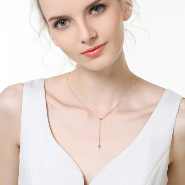 IOGOU Moissanite Y-Shape Necklaces for Women Marquise 3x6mm & 3mm Round Cut Diamond Pendant Sier Accessories Jewelry