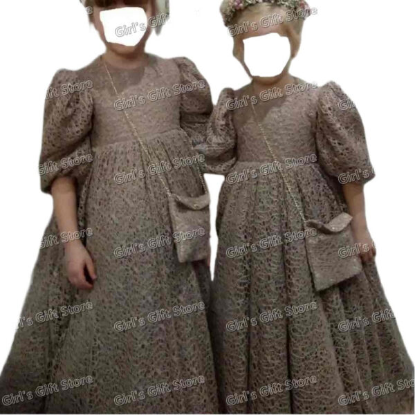 4b3980e5cc9e3a0f Hollow Out Lace Stunning Children’s Gowns Flower Girl Dresses for Wedding Puffy Balloon 3/4 sleeve First Communion Party Gown
