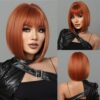 4b4184fa00223fa9 Short Wine Red For Women Bury Bob Wigs With Thick Bangs Heat Resistant Synthetic Wig
