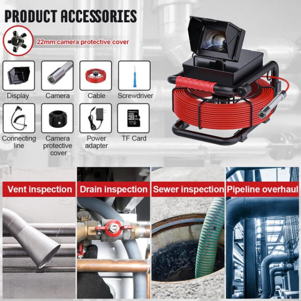 4b47a6023a8612bb 4.3'' Sewer Endoscope DVR,17/22MM Pipe Inspection HD 1000TVL Drain Camera Waterproof Borescope with 16GB Card
