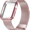 Geoumy Metal Magnetic Bands Compatible for Apple Watch Band 41mm with Case, Stainless Steel Milanese Mesh Loop Replacement Strap Compatible with iWatch Series 8/7/6/5/4/3/2/1 SE Women Men,Brown Gold