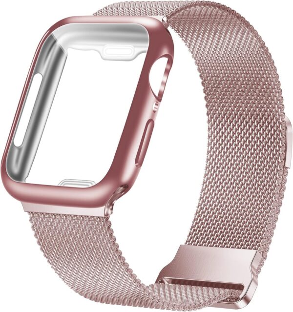 Geoumy Metal Magnetic Bands Compatible for Apple Watch Band 41mm with Case, Stainless Steel Milanese Mesh Loop Replacement Strap Compatible with iWatch Series 8/7/6/5/4/3/2/1 SE Women Men,Brown Gold