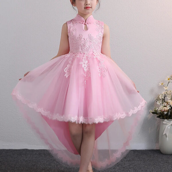New Design Kids Dress For 4-12 Girls Wedding Party Tailing Tulle Elegant Princess Sleeveless Children’s Dresses