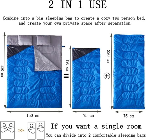 4b716aa157ff16c2 Tuphen Double Sleeping Bag, Sleeping Bag with 2 Pillows, Queen Size XL Bag for 2 People, Cold Warm Weather- 3 Seasons, Waterproof Adults for Camping, Backpacking or Hiking