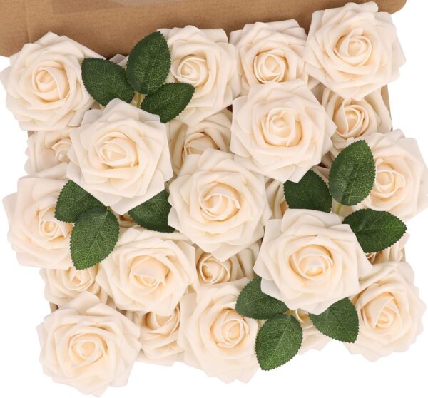 N&T NIETING Artificial Flowers, 25Pcs Fake Flowers Roses Perfect for DIY Wedding Bouquets Centerpieces Bridal Shower Party Home Flower Arrangement Decorations, Rainbow Color