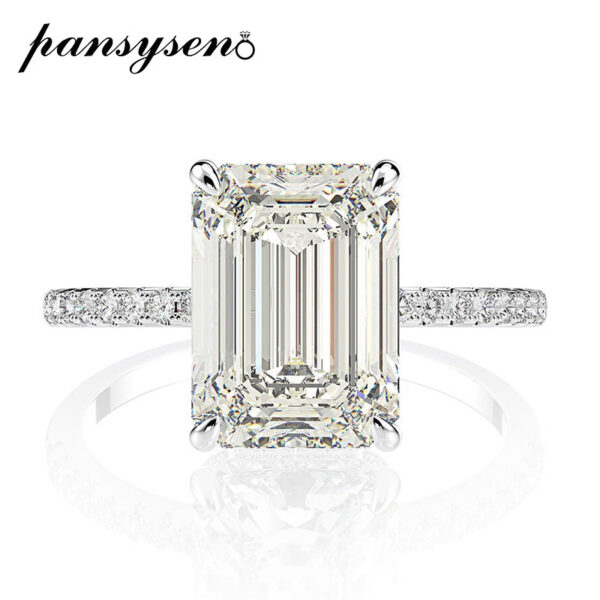 4bae497834f5fbf3 PANSYSEN Sterling Sier Emerald Cut High Carbon Diamond gemstone Wedding Rings for Women Proposal Engagement Ring