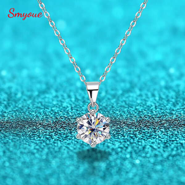 Smyoue D Color 1 2 3 Carat Moissanite Necklace For Women Six Prong Simulated Diamond Pendant Sterling Sier Wedding Jewelry