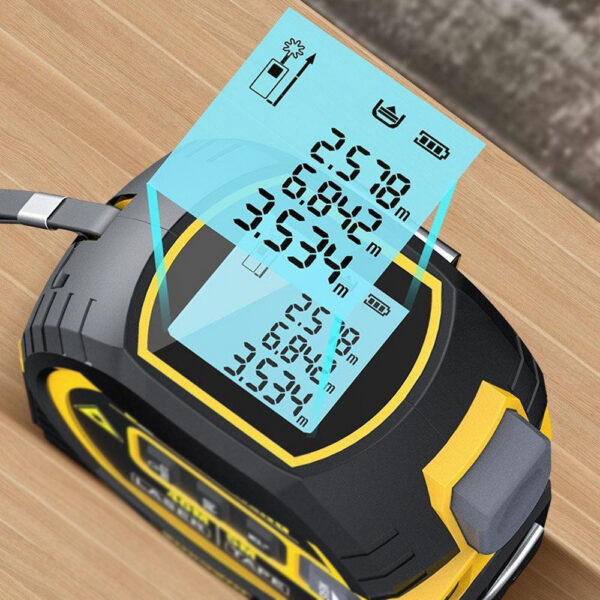 4bcbb9e32a5fb319 3 in 1 Laser Rangefinder 5m Tape Measure Ruler LCD Display with Backlight Distance Meter Building Measurement Device
