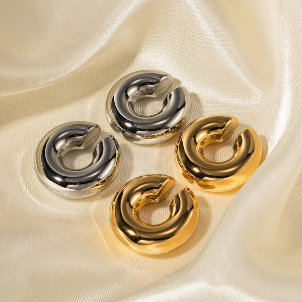 Stainless Steel Thick Cylindrical Hollow Ear Clip for Women PVD Gold Plating Waterproof Trendy Fashion Jewelry Party Gifts