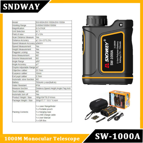 SNDWAY Distance Meter Rangefinder for Hunting 1000M 1500M 2000M Laser Telemeter Golf Camera Outdoor Telescope