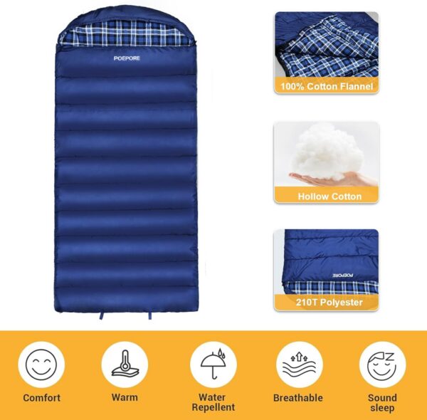 4c045814d9292f46 0 Degree Sleeping Bag 100% Cotton Flannel XXL Cold Weather Winter Oversized Sleeping Bag for Adults Camping Zero Degree Big and Tall with Compression Sack
