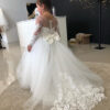 BABYONLINE Long Sleeve Flower Girl Dresses For Wedding Guest Kids Bridesmaid With Bow White Ivory Lace Tulle First Communion