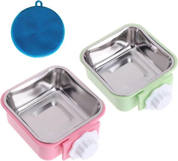 4c1740b2a16f7cbe Crate Dog Cat Bowls, Removable Stainless Steel Hanging Pet Cage Bowls for Kennel, Water Food Feeder Bowls Cage Coop Cup for Cats, Dogs, Rabbits and Small Animals (Small, Pink)