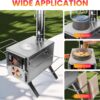 LAMA Tent Camping Stove, Portable Folding Stainless Steel Wood Stove with Chimneys and Gloves, Wood Burner for Tents, Hiking, Cooking, Heating, Camping, Silverwhite