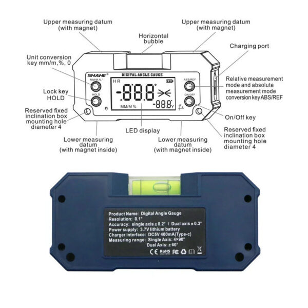 4c1d496e27eb56fe SHAHE Digital Incometer Dual-axis Protractor Rechargable Bevel Box Electronic Level Angle Finder Gauge