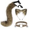 QinRuan Cat Ears and Wolf Fox Animal Tail Cosplay Costume Faux Fur Hair Clip Headdress Halloween Leather Neck Chocker Set (3-Blackwhite)