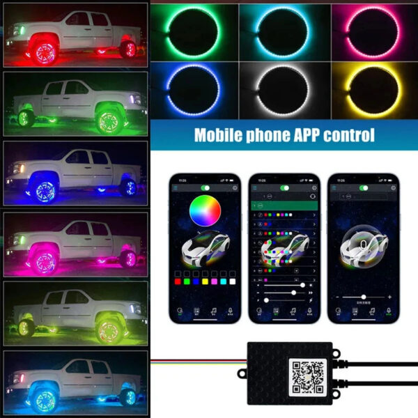 Car Hub Lamp RGB Kit Waterproof LED Strip Light APP/Remote Control Car Wheel Ring Neon Light Strip Colorful Adjustable Hub