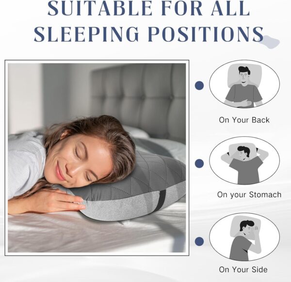 4c4b3894369c076b 2 Pack Inflatable Travel Camping Pillow with Removable Cover Backpacking Blow up Neck Air Pillow Compressible for Lumbar Support Travel Hiking(Black,Grey)