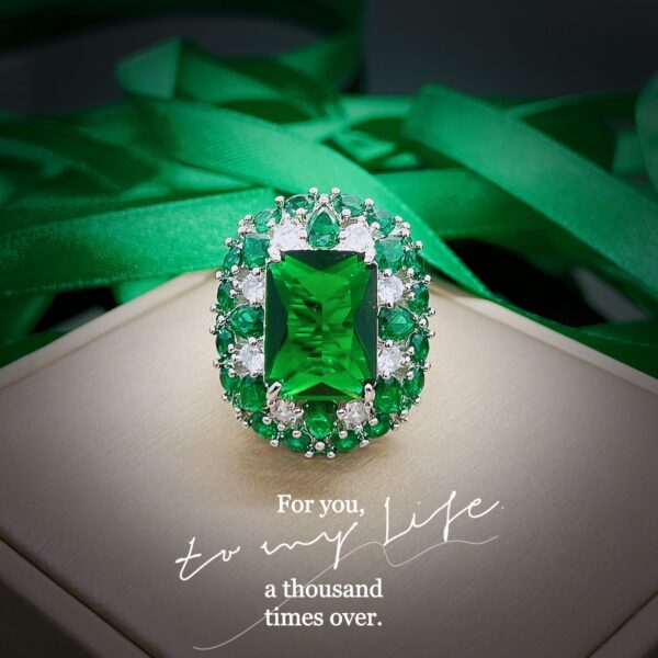100% 18 K White Rings for Women Created Natural Emerald Gemstone Diamond Wedding Engagement Ring Fine Jewelry Gold
