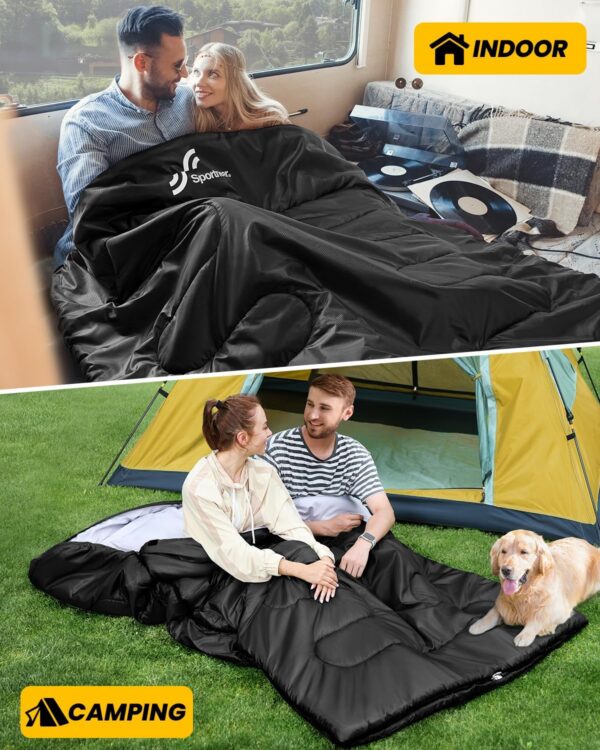 4c58cb5178480b9e Sportneer Double Sleeping Bag for Adults with 2 Pillows, Queen Size Two Person Sleeping Bag for All Season, 2 Person Sleeping Bags for Cold Weather Camping Hiking Backpacking