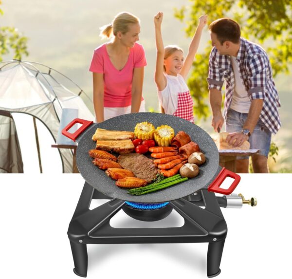 4c5d9d89cdb45cfd BACOENG Hockerkocher Gas 10KW, 4 Fuß Wok Campingkocher Inklusive 1.5 m Schlauch und 50 mbar Druckregler, 4-beiniger Gaskocher Camping Für Camping und Outdoor