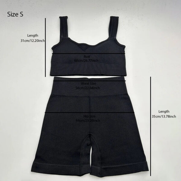 Seamless Yoga Workout Sets for Women 2 Pieces Gym Suits Ribbed Crop Tank High Waist Shorts Outfits Fiess Running