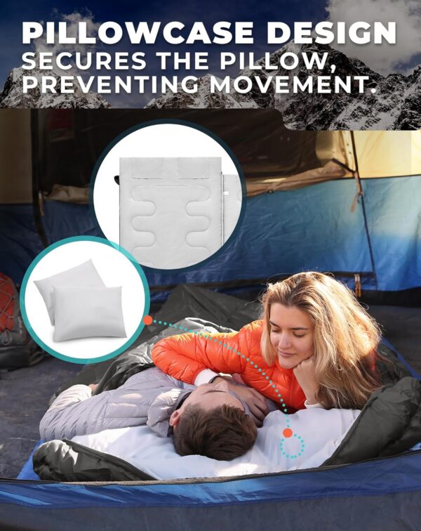 KingCamp Double Sleeping Bag Oxygen with 2 Pillows Queen Size & Extra-Large Rectangular Sleeping Bags for Adults 4 Seasons Waterproof Envelope Sleeping Bag for Camping Festivals Hiking Indoor Outdoor