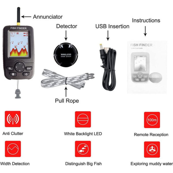 Wireless Sonar Alert Underwater Echo Sounder Fishing Detector Portable Fish Finder