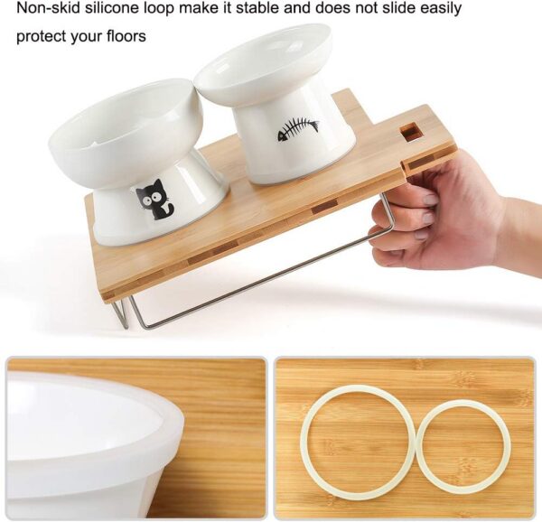 4cdde8205a6865c7 FOREYY Raised Cat Food and Water Bowl Set, Whisker Friendly Elevated Ceramic Cats Feeder Bowls with Anti Slip Ring, Anti-Vomiting Shallow High Porcelain Pet Kitten Dish, Dishwasher Safe(White)