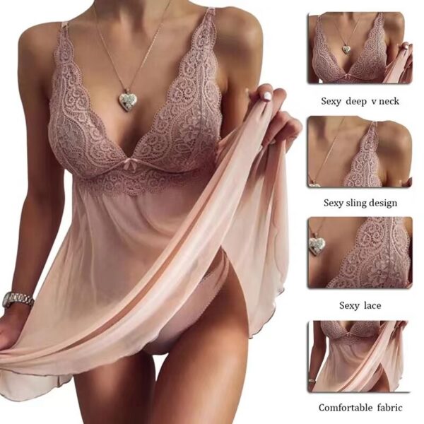 4cfb9d6637decf2c Plus Size Womens Open Crotch Sleepwear Lace Transparent Lingerie Sleepdress Ladies Nightwear Sexy Underwear