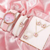 4d1f5ef79acaab2f 6PCS Set Women Fashion Quartz Female Clock Pink Butterfly Dial Brand Design Ladies Leather Wrist Watch Montre Femme