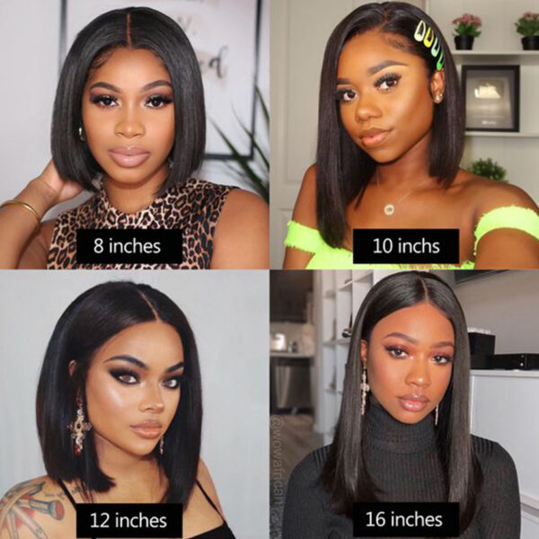 Brazilian Front Human Hair Short Bob Wig Pre Plucked Natural Color 4x4 Part Lace Wigs For Women