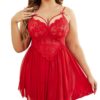 Avidlove Plus Size Lingerie Lace Babydoll Womens Strap Chemise Nightgown V Neck Nighty Mesh Sleepwear Side Slit Nightdress