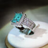 Sier New Arrival With Cotton Wool Imitation Natural Paraiba Full Diamond Ring For Women Birthday Party Jewelry Gift