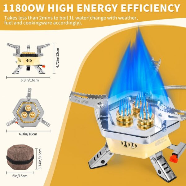 3900W Portable Windproof Camping Stove - Lightweight Propane Gas Burner with Piezo Ignition & Carrying Bag for Outdoor Cooking, Backpacking, Hiking, and Picnics