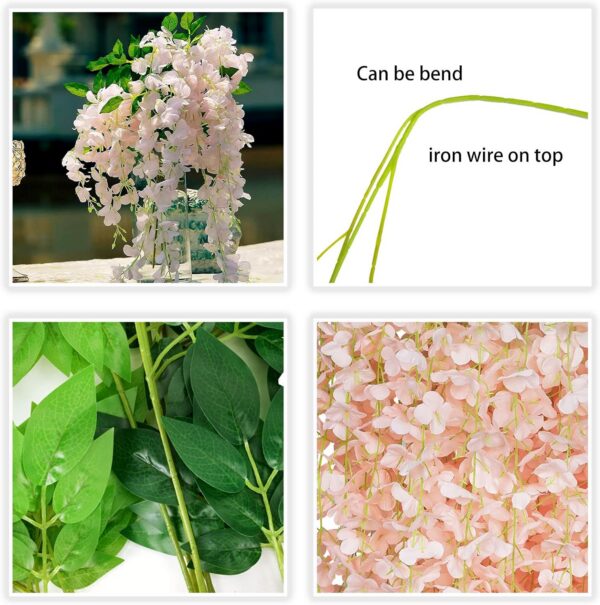 4d82dd1955403572 CEWOR 24pcs Wisteria Hanging Flowers 3.6ft Artificial Vines Fake Garland Silk Flower String for Wedding Party Garden Outdoor Greenery Home Wall Decoration (Purple)