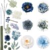 4d8858a6d64c4f0d Floweroyal Artificial Flowers Combo Dusty Blue Flowers Mix Silk Flowers Dahlia Roses with Stems for DIY Wedding Bridal Bouquets, Baby Shower, Floral Arrangement, Table Centerpieces, Home Decorations.